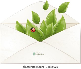Spring envelope with leaves, vector illustration, eps-10