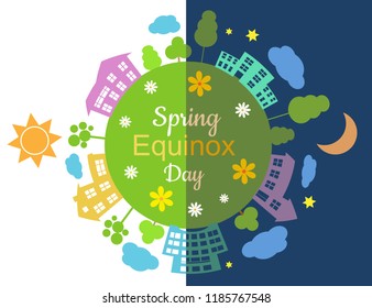 Spring equinox half day half night, vector illustration.