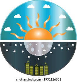 spring equinox illustration with day and night equal on earth