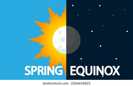 Spring equinox moon and sun day and night, vector art illustration.