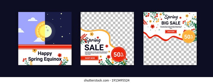 Spring equinox. Spring sale. Social media post template for digital marketing and sales promotion on spring holidays.