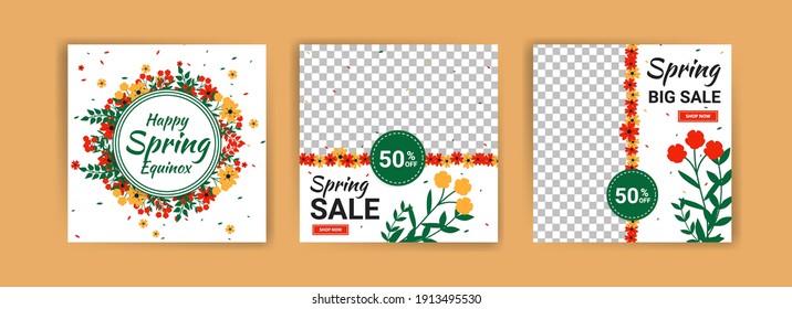 Spring equinox. Spring sale. Social media post template for digital marketing and sales promotion on spring holidays.