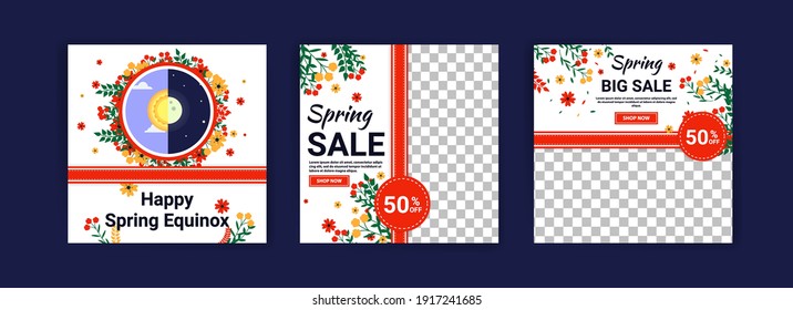 Spring equinox. Spring sale. Social media post template for digital marketing and sales promotion on spring holidays.