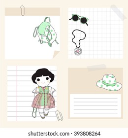 Spring Essentials Character Paper Notes Design Set illustration