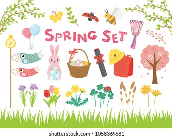 Spring event in Japanese vector illustration set.