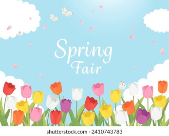 Spring Fair banner material Tulip field and blue sky scenery