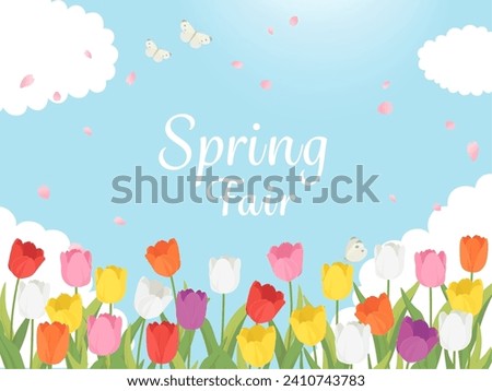 Spring Fair banner material Tulip field and blue sky scenery Stock foto © 