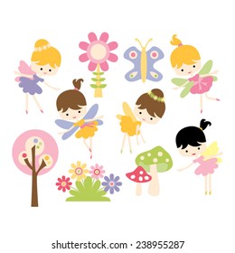 Spring fairies vector. Girls and flowers. 