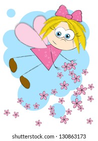 Spring fairy with pink flowers
