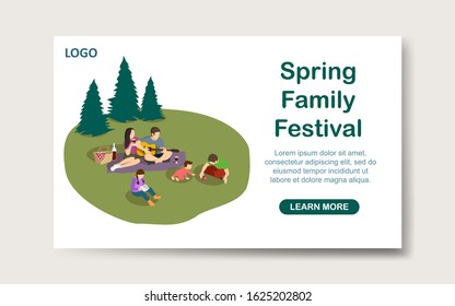 Spring family festival hand drawn vector landing page template