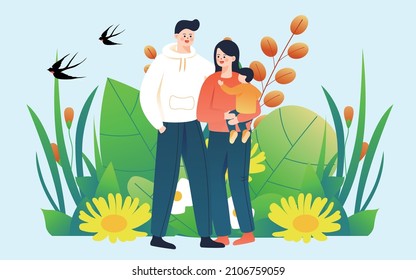 Spring Family Spring Outing Green Illustration