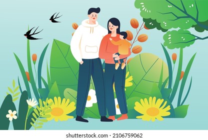 Spring Family Spring Outing Green Illustration