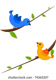 Spring fascination. Two birds looking each other