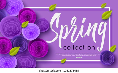 Spring Fashion Banner With Handwritten Calligraphy Inscription And Origami Paper Flowers For Online Shopping, Sale Poster. Vector Illustration