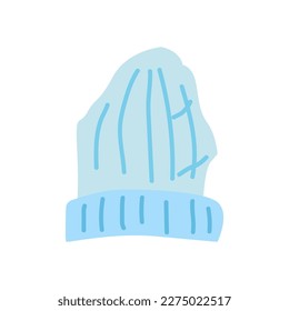 Spring fashion clothes for women. Basic wardrobe. Different apparel collection. Blue knitted hat. Flat graphic vector illustration isolated on white background.