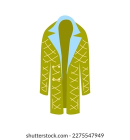 Ropa de moda de primavera para las mujeres. Armario básico. Colección de prendas diferentes. Un cardigan verde con una solapa azul. Ilustración vectorial gráfica plana aislada en fondo blanco.