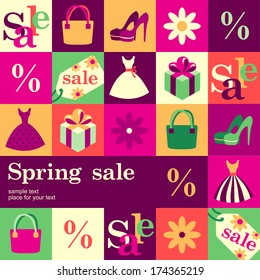 Spring fashion sale design template card. Vector background 