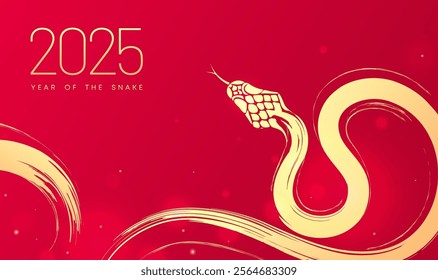 Spring Festival background design 2025 New Year hand-painted zigzag golden snake