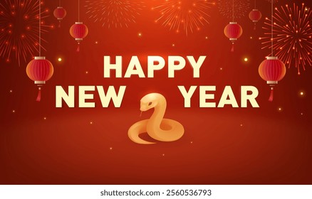 Spring Festival background design to celebrate the Year of the Snake slogans and fireworks