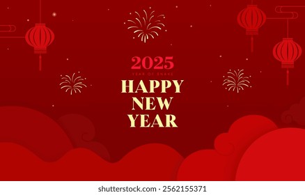 Spring Festival background design to celebrate the Year of the Snake fireworks and lanterns