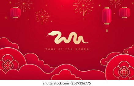 Spring Festival background design to celebrate the Year of the Snake red background