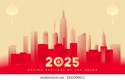 Spring Festival background design city fireworks to celebrate