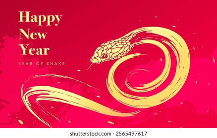 Spring Festival background design a hand painted golden snake on a red background