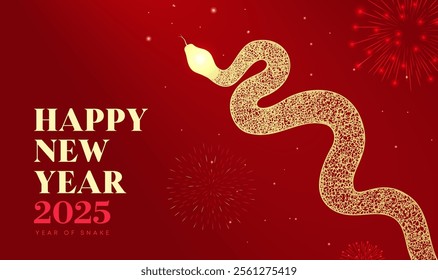 Spring Festival background design Happy New Year Golden snake and fireworks