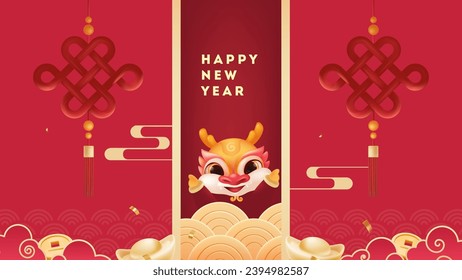 Spring Festival background design a lovely dragon and Chinese knot