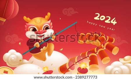 Spring Festival background design a lovely dragon is setting off firecrackers