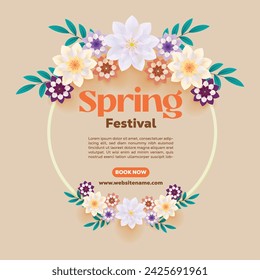  Spring Festival Colorful Floral Frame 3d banner, poster, Post  Template 