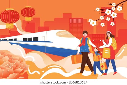 Spring Festival Home For The New Year Return High-speed Rail Illustration Winter Travel Poster