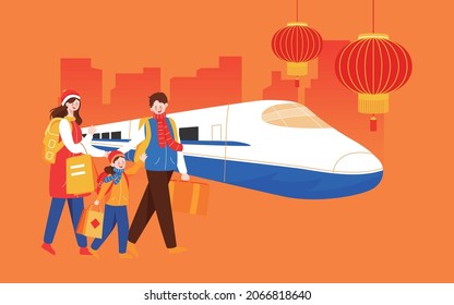 Spring Festival home for the new year return high-speed rail illustration winter travel poster