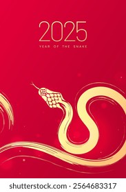 Spring Festival poster design 2025 New Year hand-painted zigzag golden snake