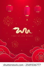 Spring Festival poster design to celebrate the Year of the Snake red background