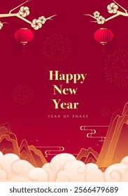 Spring Festival poster design of Chinese landscape and auspicious clouds