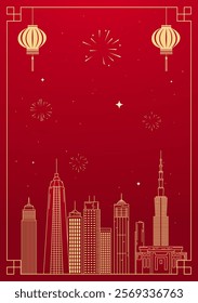 Spring Festival poster design city skyline festive atmosphere