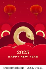 Spring Festival poster design golden snake lantern