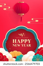 Spring Festival poster design red lanterns and auspicious clouds