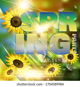 Spring festival poster or flyer design with sunflowers, sample text on MESH background. It is perfect for any kind of party or wedding. With this poster design you will grab everyone’s attention.