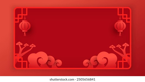 Spring Festival red poster or greeting card template, New Year poster