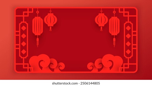 Spring Festival red poster or greeting card template, New Year poster