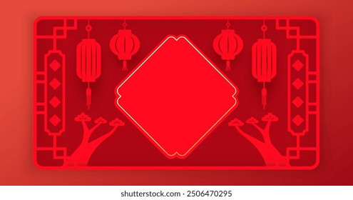 Spring Festival red poster or greeting card template, New Year couplets