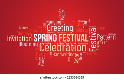 Spring Festival word cloud background. Cultural awareness Vector illustration design concept.
