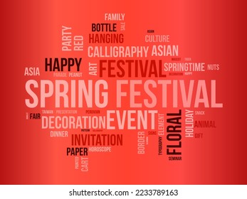 Spring Festival word cloud background. Cultural awareness Vector illustration design concept.