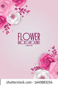 Spring Festive flowers design, decorations, paper cut style banner with flower, butterfly. Background of spring plants for 8 March, International Women's Day, Happy Mother's Day, Happy Easter day