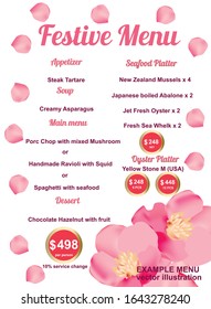 Spring Festive Menu. Happy valentine's day menu background. Design template for holidays with spring flowers.