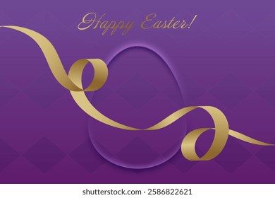 Spring Festivity. Golden ribbon, deep purple background, Easter Sunday, Christian faith, seasonal joy, divine love, holy blessing, church ceremony, spiritual renewal, prayer.