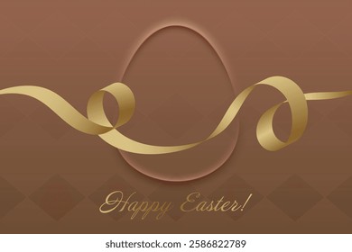 Spring Festivity. Golden ribbon, Easter background, brown tone, Christian faith, Easter Sunday, festive spirit, joy, prayer, spring awakening.