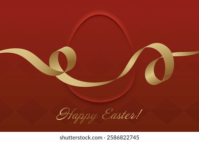 Spring Festivity. Golden ribbon, vibrant red background, Easter Sunday, faith, seasonal joy, divine love, holy blessing, church ceremony, spiritual renewal, prayer.